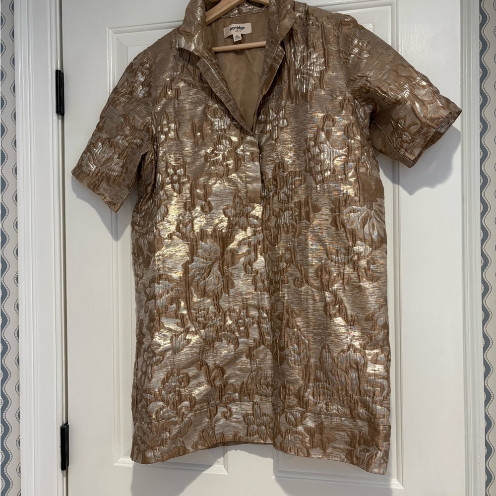 Short Sleeve V-neck Jacquard Mini Shirt Dress